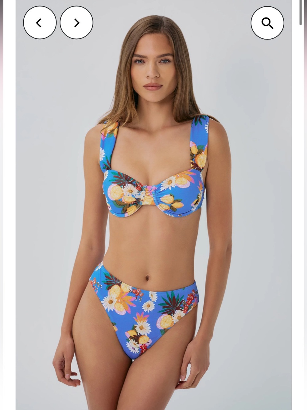 hutch gilly blue floral lemon print high waist bustier bikni set size small NEW